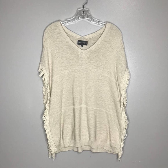 Women's Anthropologie Michael Stars Boho Fringe Poncho Sweater Natural Small - Picture 4 of 10